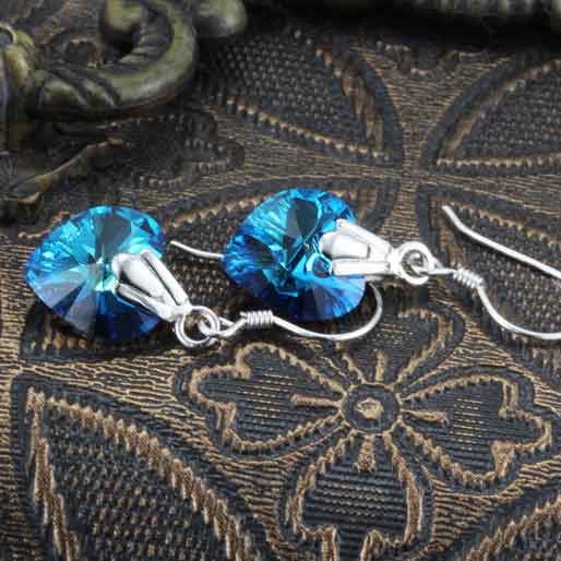 blue heart crystal earrings