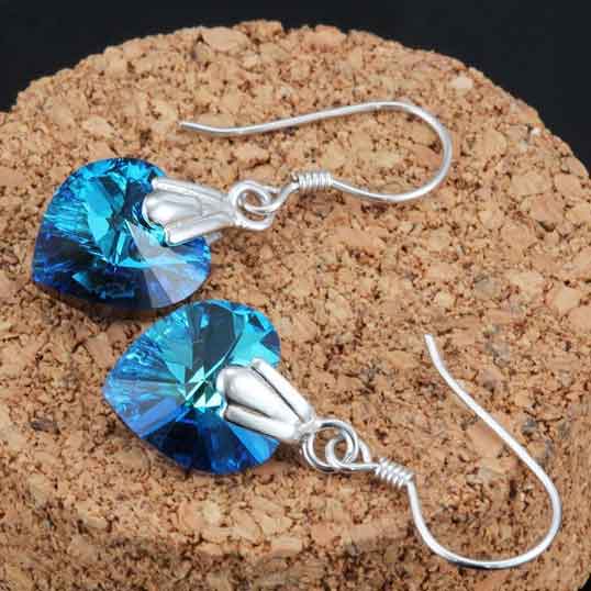 blue heart crystal earrings