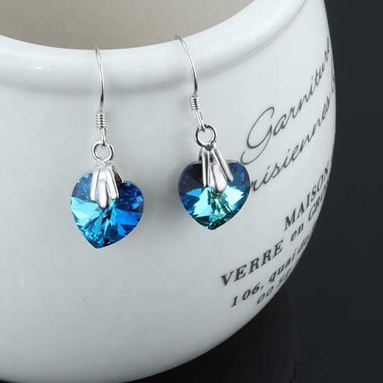 blue heart crystal earrings