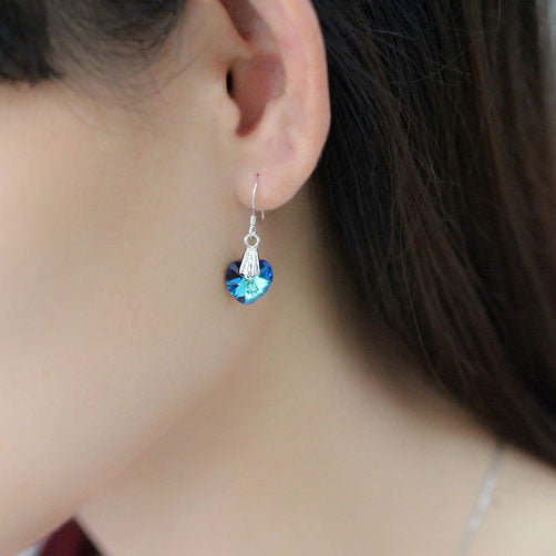 blue heart crystal earrings
