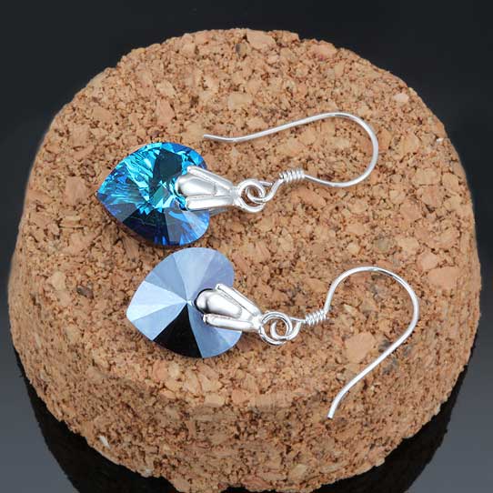 blue heart crystal earrings