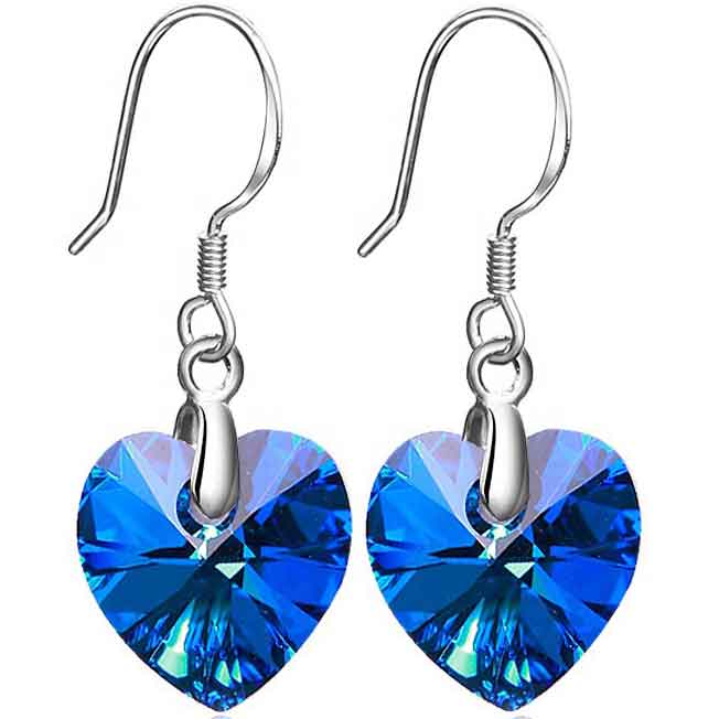 blue heart crystal earrings