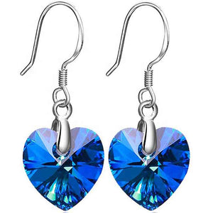 blue heart crystal earrings