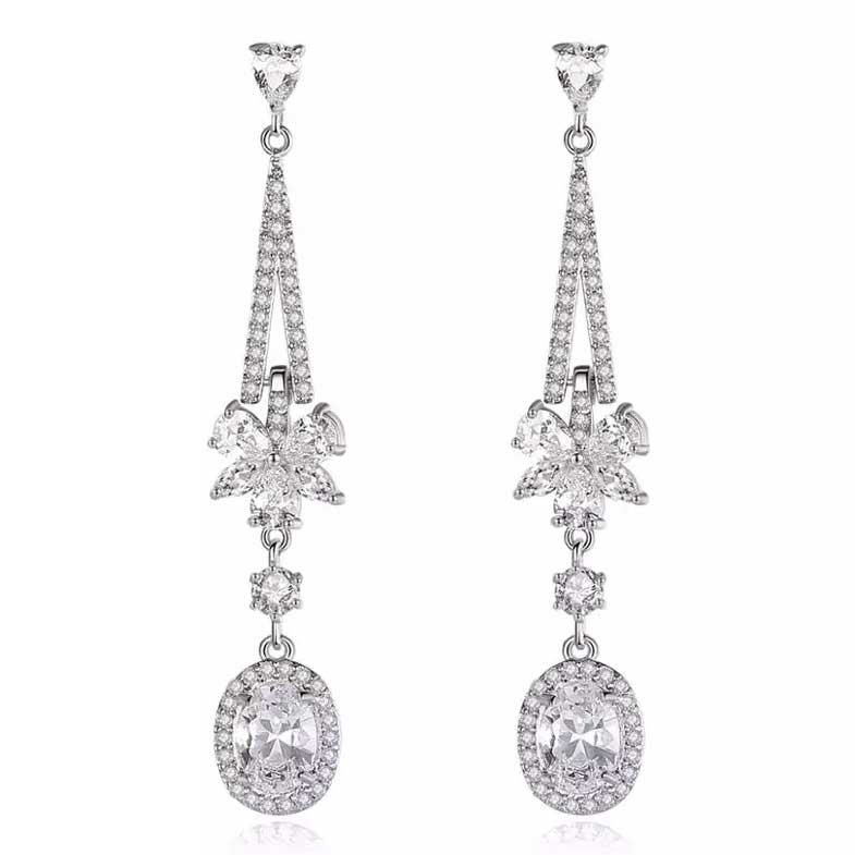 silver crystal bridal earrings wedding NZ