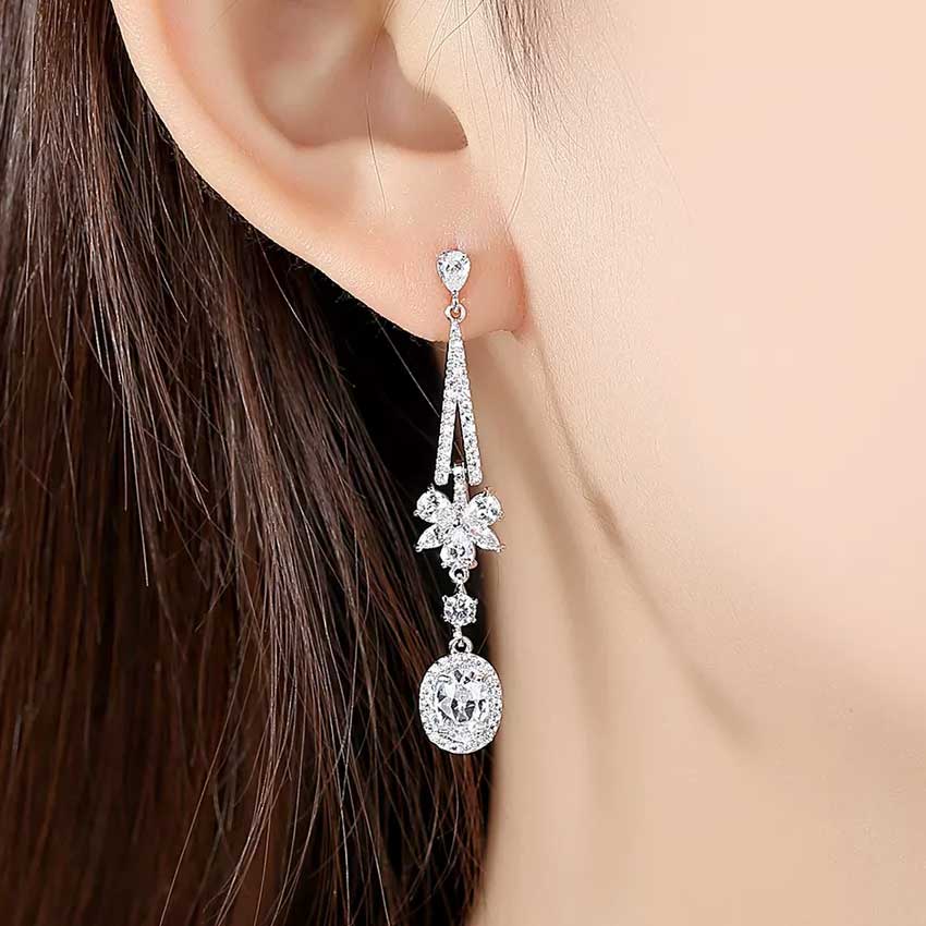 Triveni Sterling Silver Bridal Hanging Earring  atjewelsin