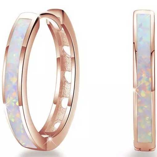 rose gold opal hoop earrings