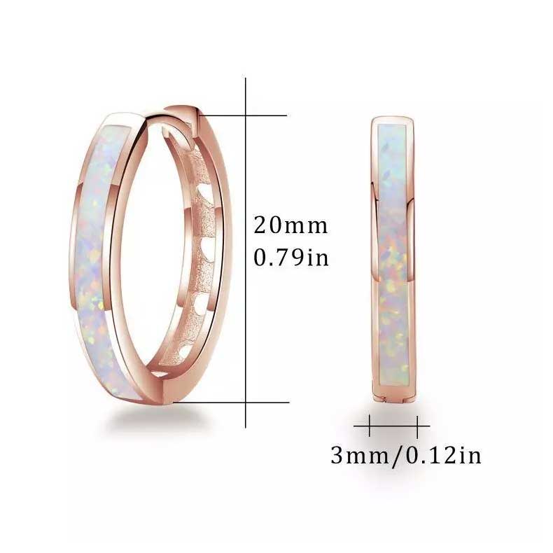 rose gold opal hoop earrings size