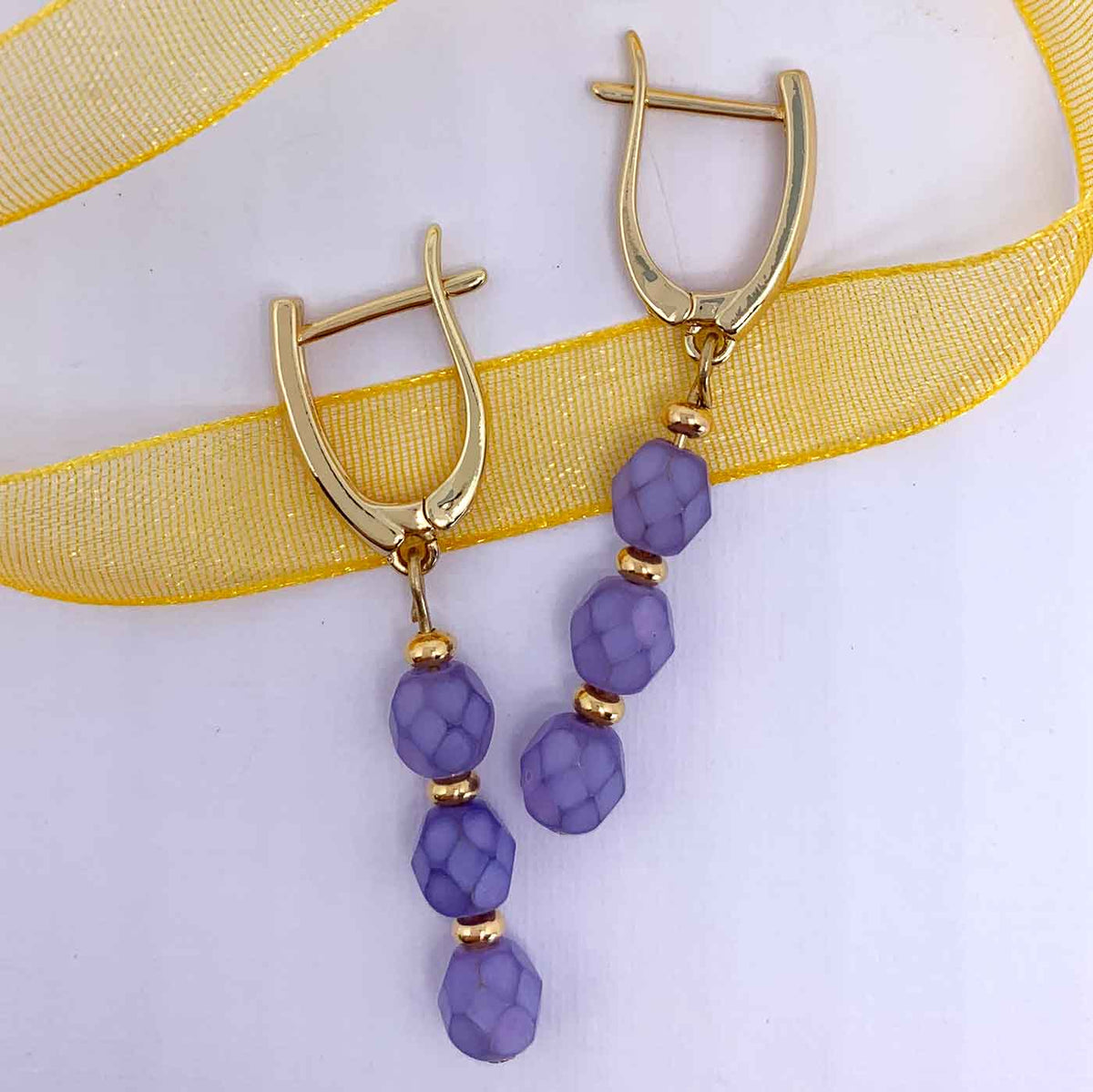 gold dangle earrings violet huggie jewellery