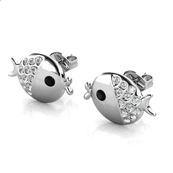 gift for girls silver crystal fish earrings