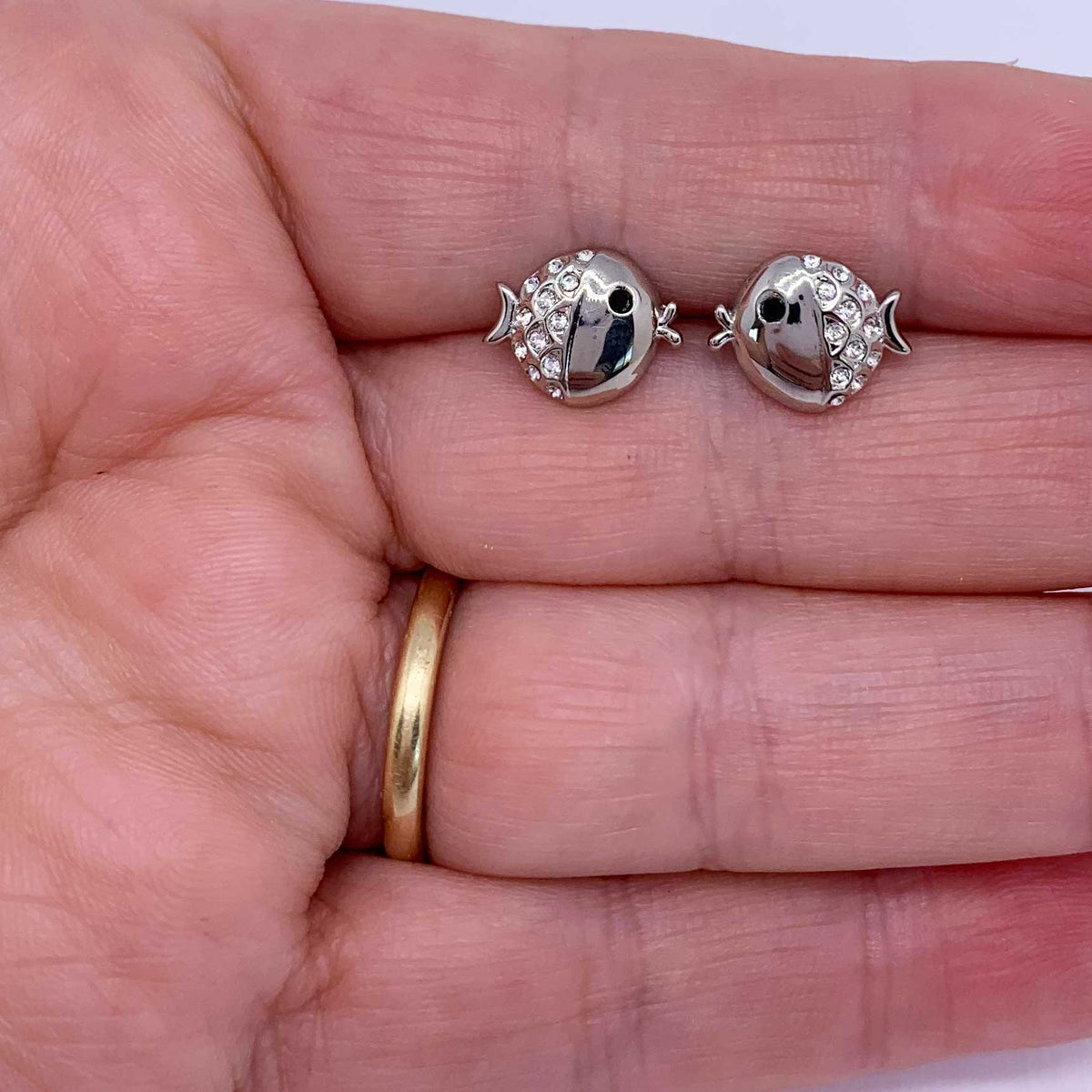 gift for girls silver crystal fish earrings
