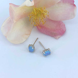 blue opal silver stud earrings rose