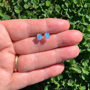 blue opal silver stud earrings hand