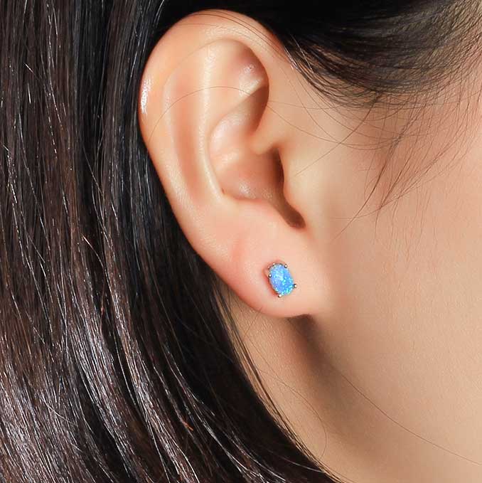 Simple Female 5mm Blue Opal Stone Earrings Dainty Silver Color Wedding  Earrings Classic Bride Round Small Stud Earrings For Wome - AliExpress