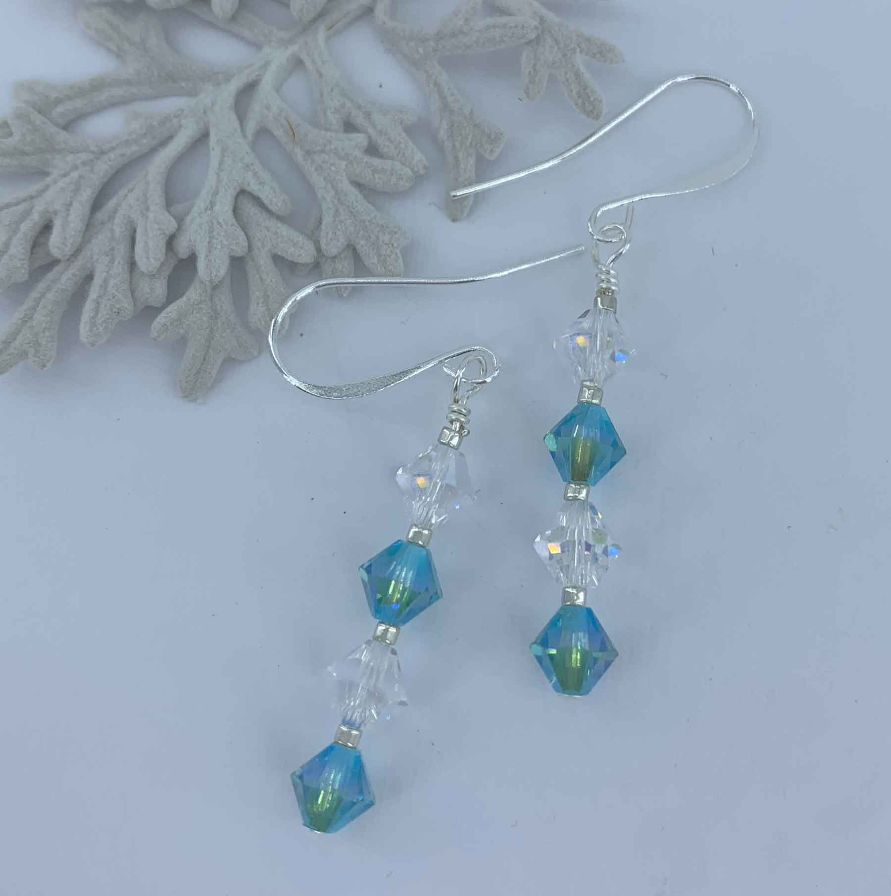blue crystal drop earrings for women