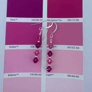 silver pink dangle crystal earrings for women