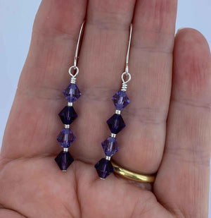 amethyst purple crystal drop earrings silver