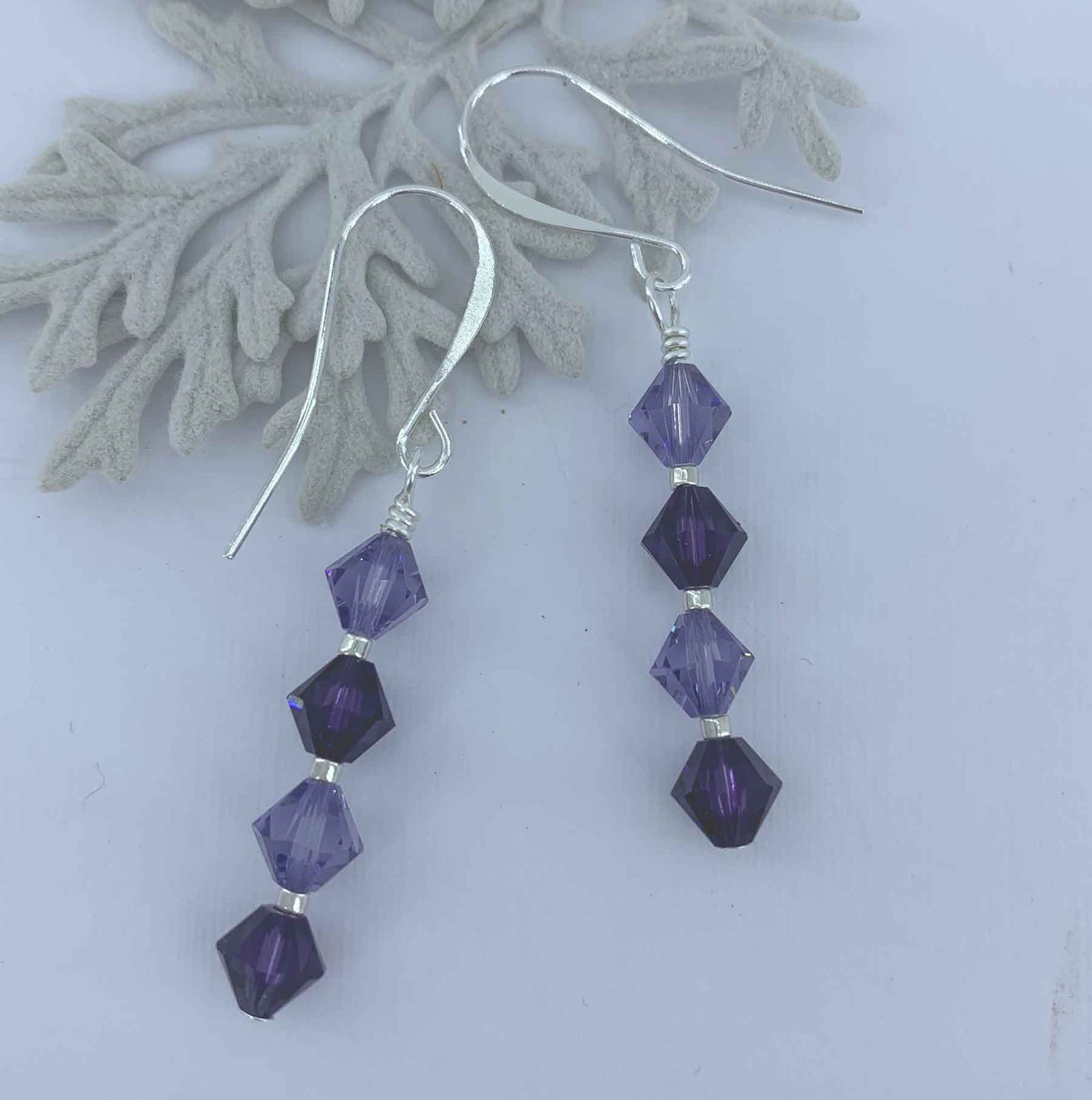 amethyst purple crystal drop earrings silver