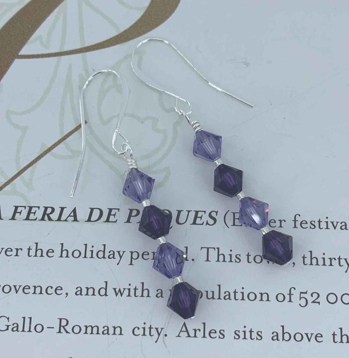 amethyst purple crystal drop earrings silver