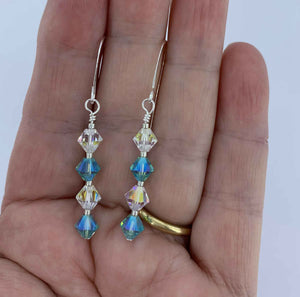 blue crystal drop earrings for women