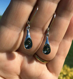 silver drop earrings black crystal