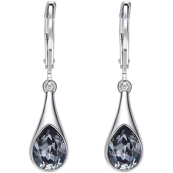 silver drop earrings black crystal