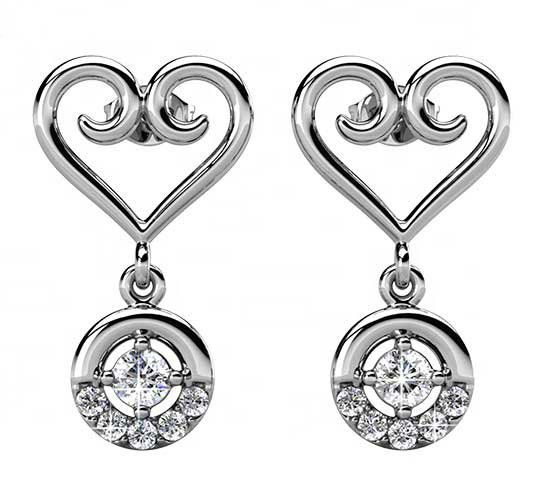 jewellery earrings silver crystal heart