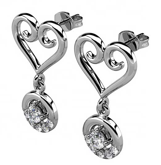jewellery earrings silver crystal heart