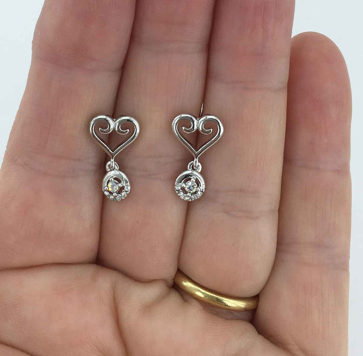 jewellery earrings silver crystal heart