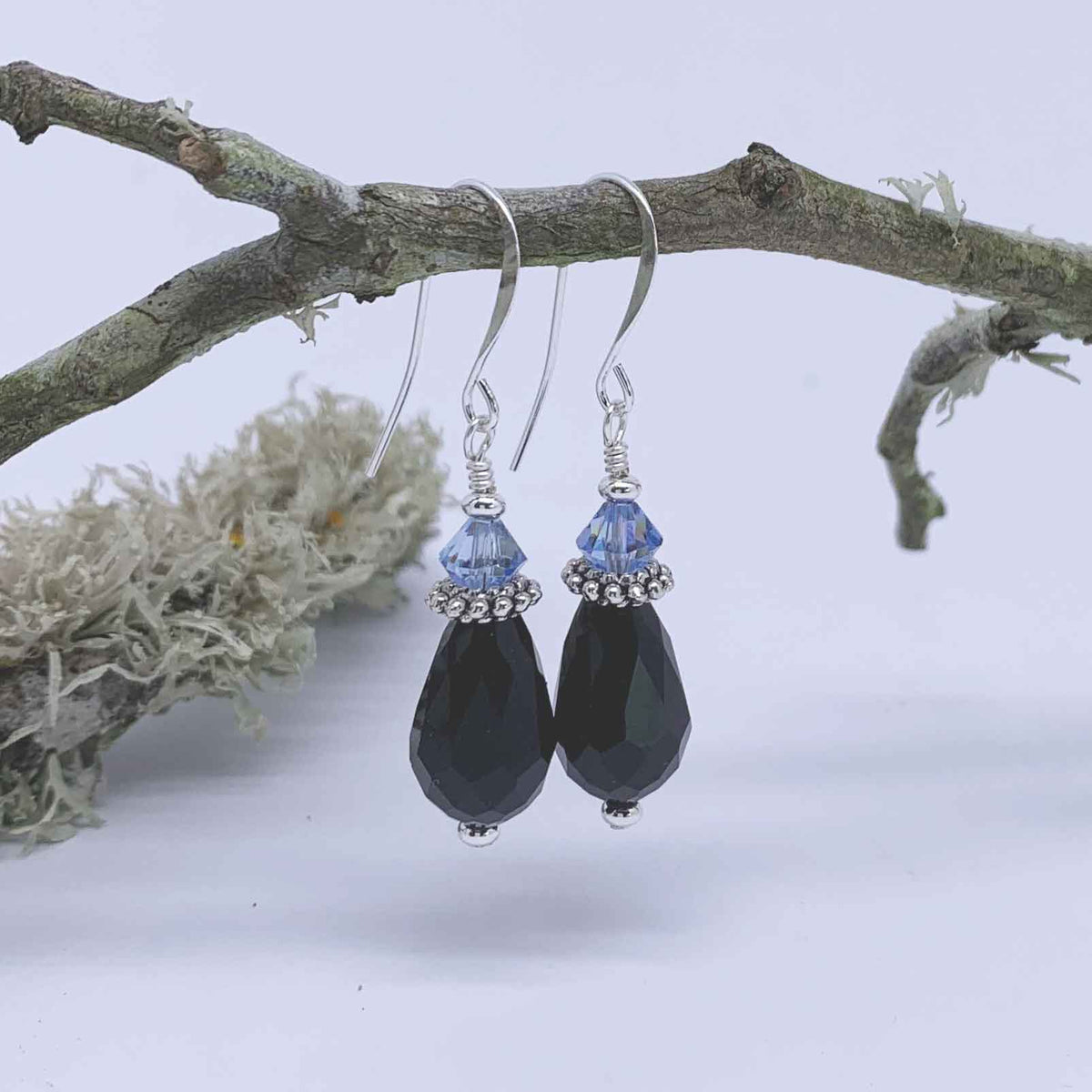 black crystal drop silver earrings nz