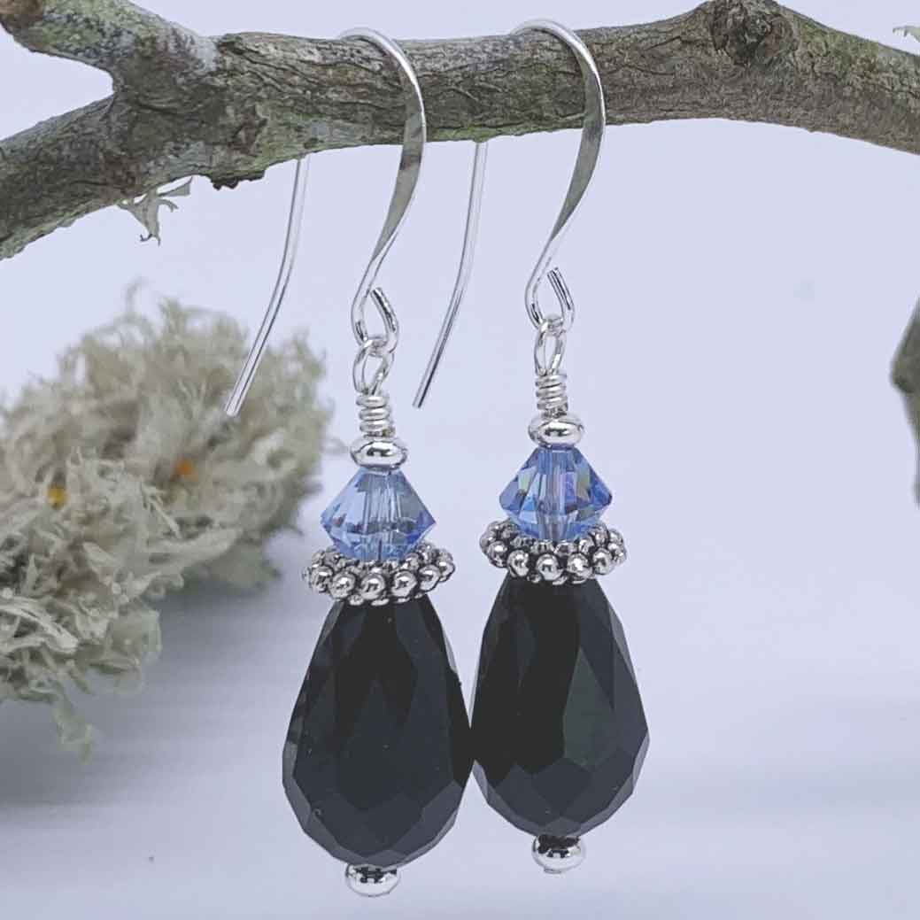 black crystal drop silver earrings nz