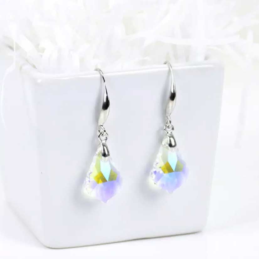 Silver dangle earrings with unique shaped crystal "Jendi" (Crystal)