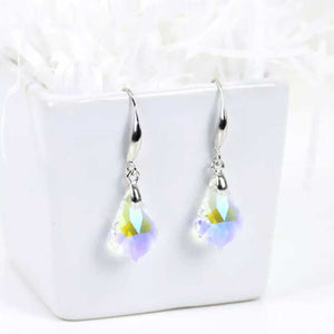 Silver dangle earrings with unique shaped crystal "Jendi" (Crystal)