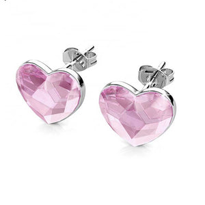 pink heart crystal stud earring for women girls