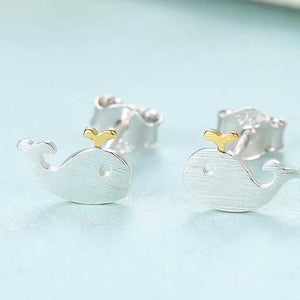 moby whale cute stud silver earrings