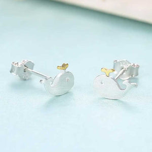 moby whale cute stud silver earrings