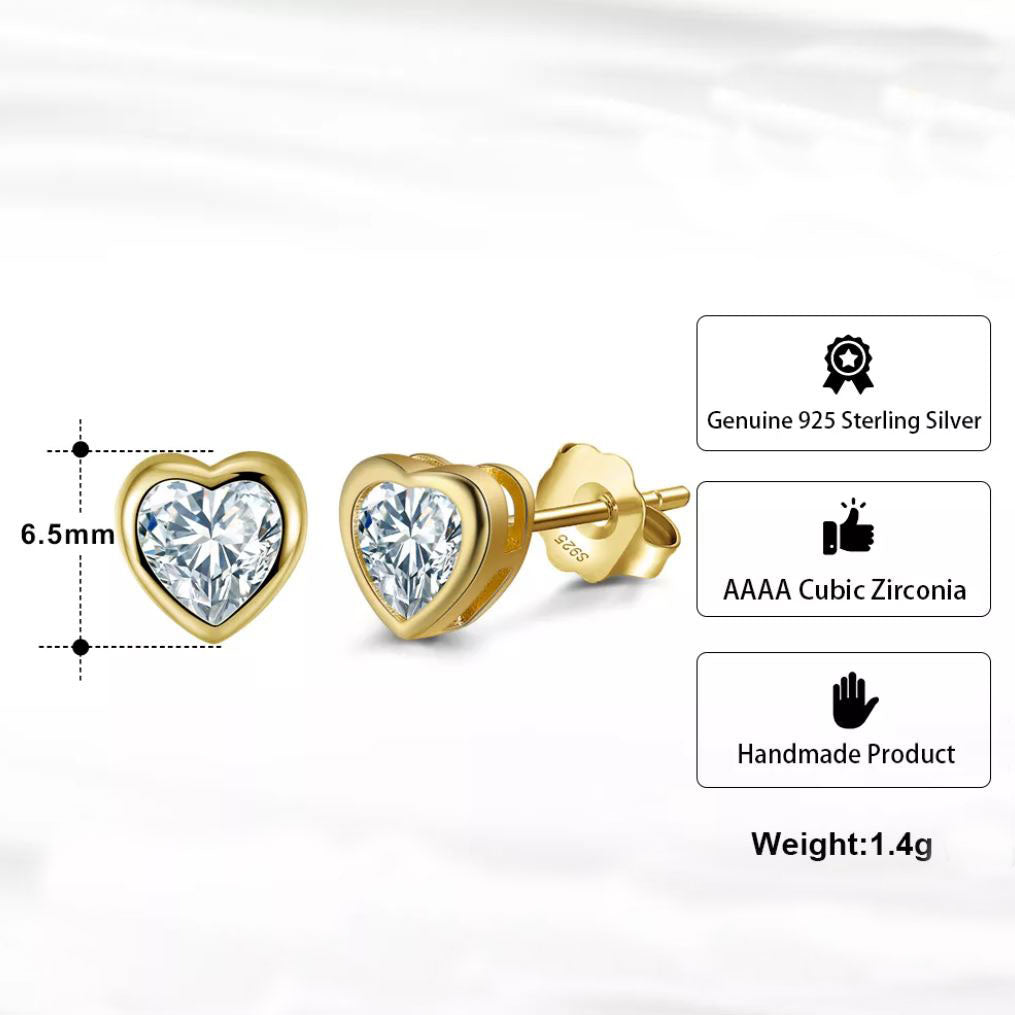 gold heart crystal stud earrings