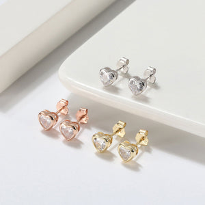 gold heart crystal stud earrings