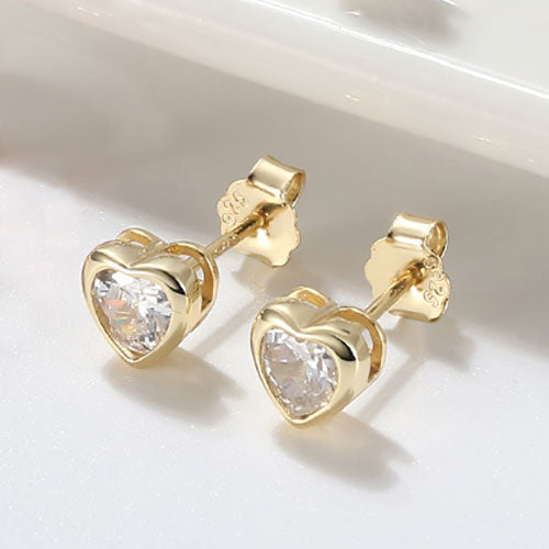 gold heart crystal stud earrings