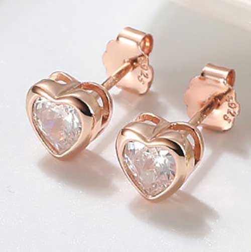 rose gold heart stud earrings