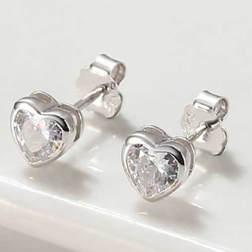 silver heart stud earrings