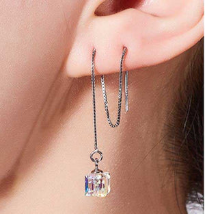 crystal threader silver earrings