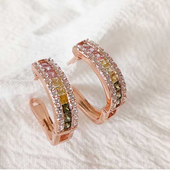 rose gold huggie crystal earring for women