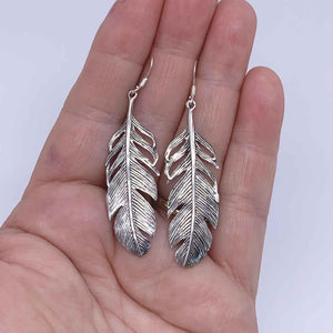 silver feather earrings