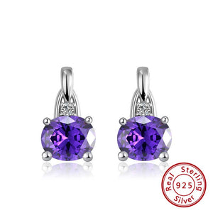 925 Sterling Silver drop earrings with CZ Diamonds "Kaleka" (Amethyst)