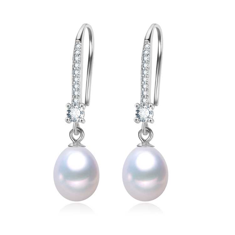 925 Sterling Silver Pearl Drop earrings "Kalema" (White)