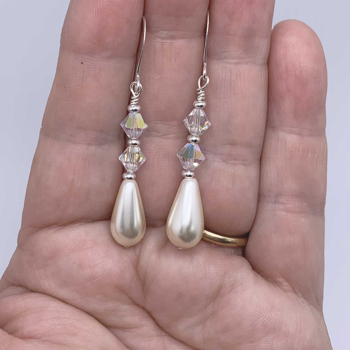 bridal pearl crystal drop earrings