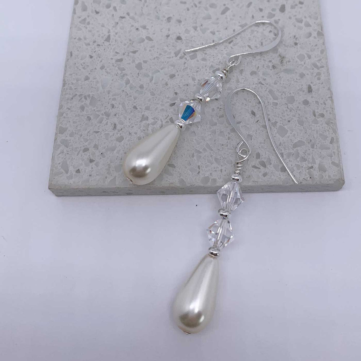 bridal pearl crystal drop earrings