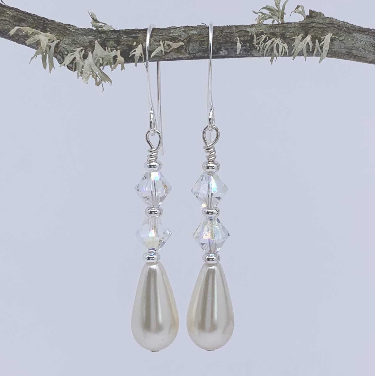 bridal pearl crystal drop earrings