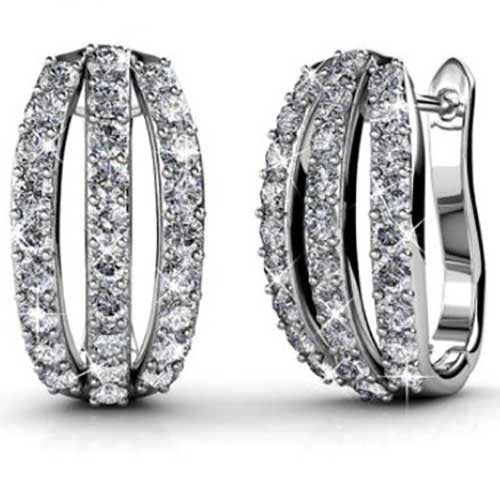 18K White Gold Crystal Huggie Earrings "Kathleen"