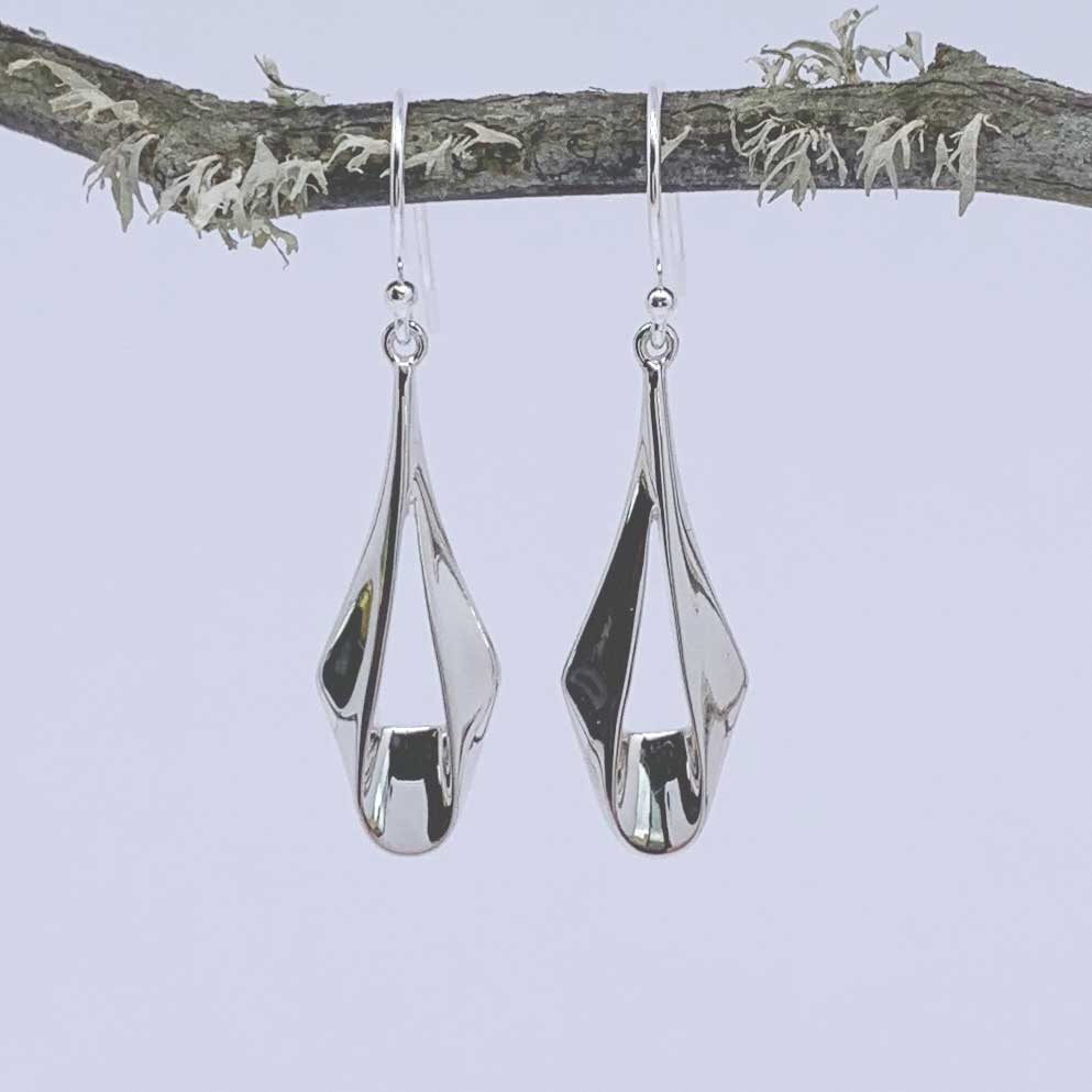 sterling silver drop folded ribbon earrings